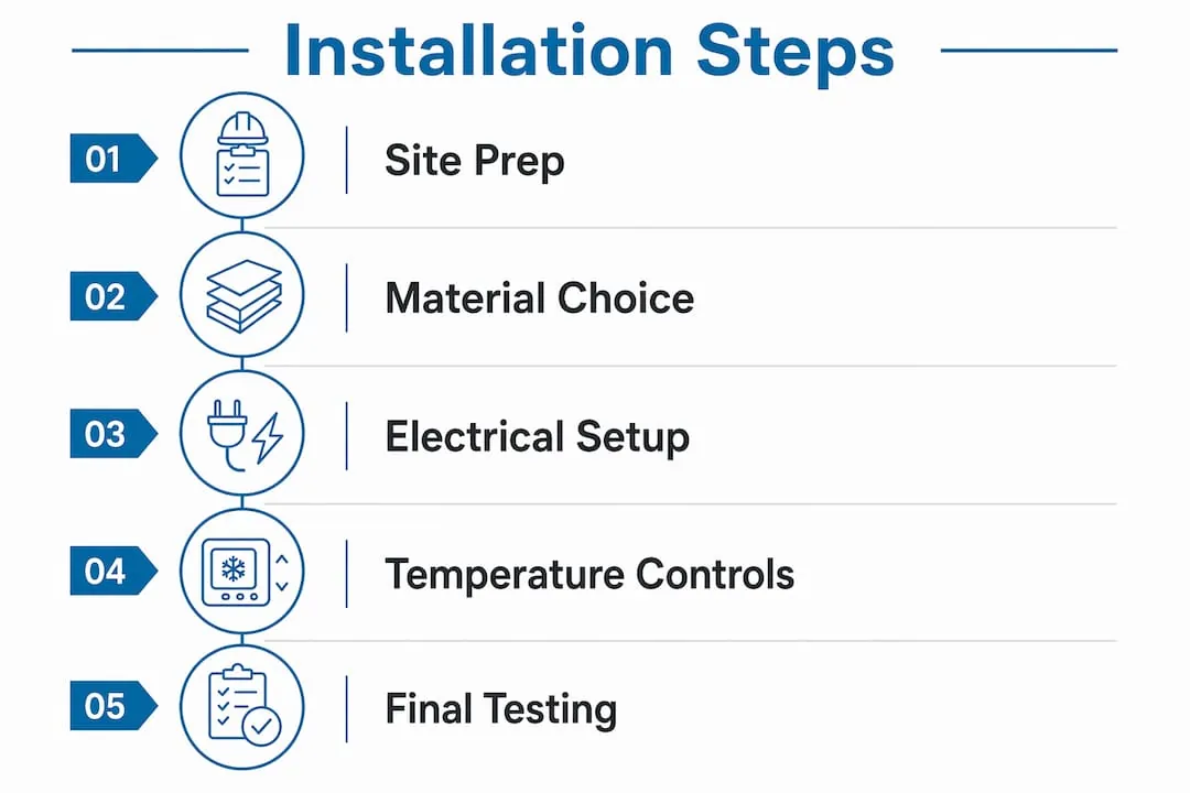 Infographic illustrating cold-weather locker installation steps