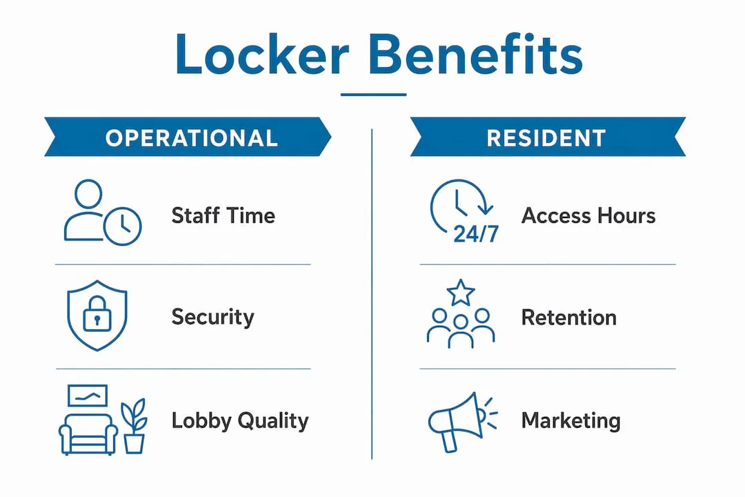Infographic showing operational and resident locker benefits