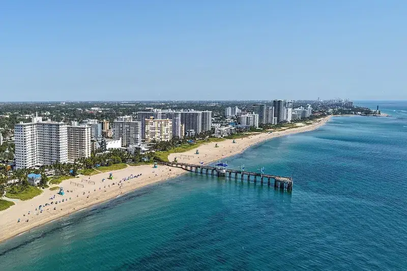 Aerial view of Pompano Beach and the pier, Pompano Beach, FL